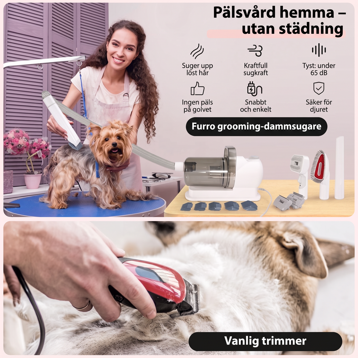 FURRO™ suger upp löst hår direkt vid borstning och klippning